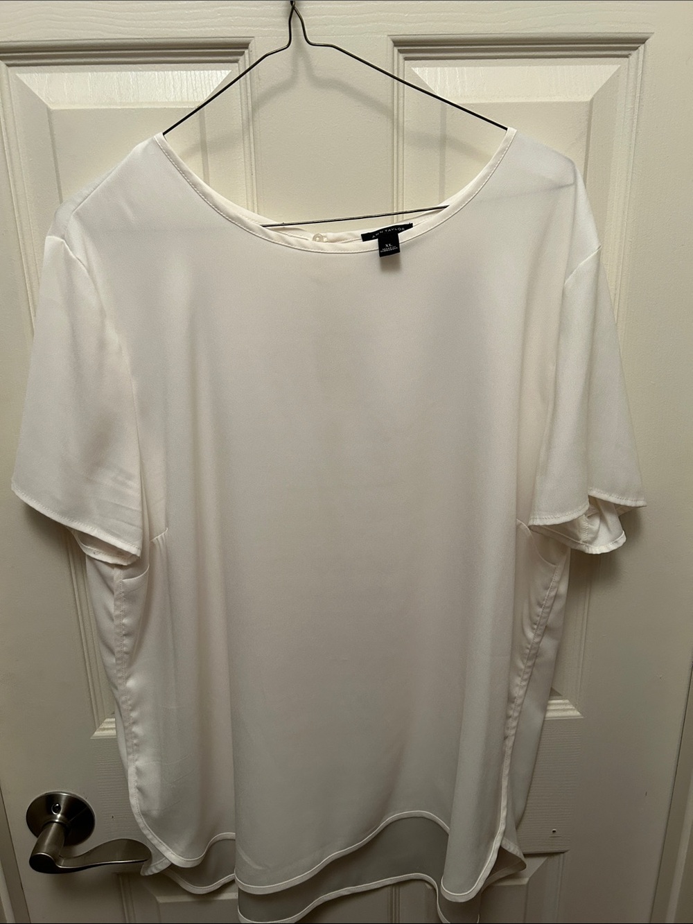 Ann Taylor Ivory Layered-Hem Short Sleeve Blouse